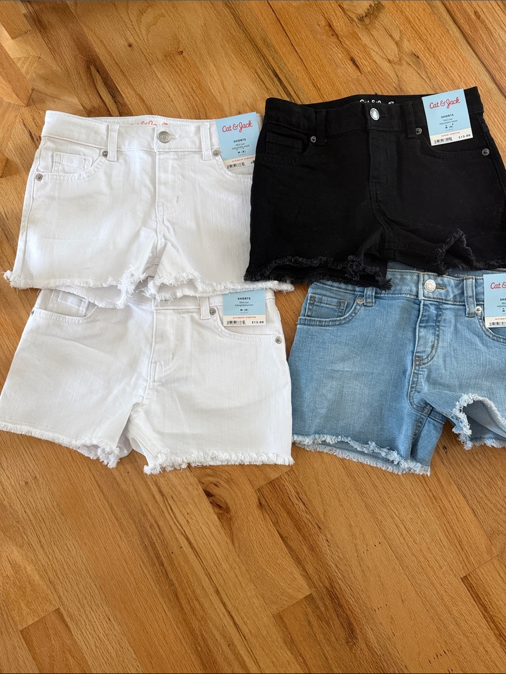 Cat & Jack Girls Denim Shorts (4 pair) - White, Black, Light Blue
